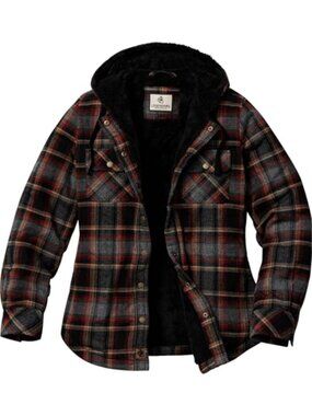 Sherpa Lined Flannel Shirt Jacket with Hood, Snap Front, Cozy Insulated